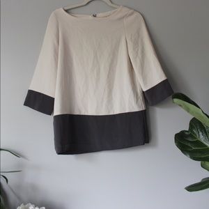 ANN TAYLOR LOFT- Gray/Cream Colorblock Blouse